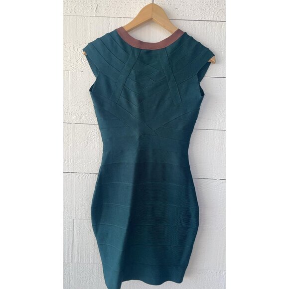 Herve Leger Bodycon Bandage Zipper Green Mini Dress XS - Picture 4 of 6